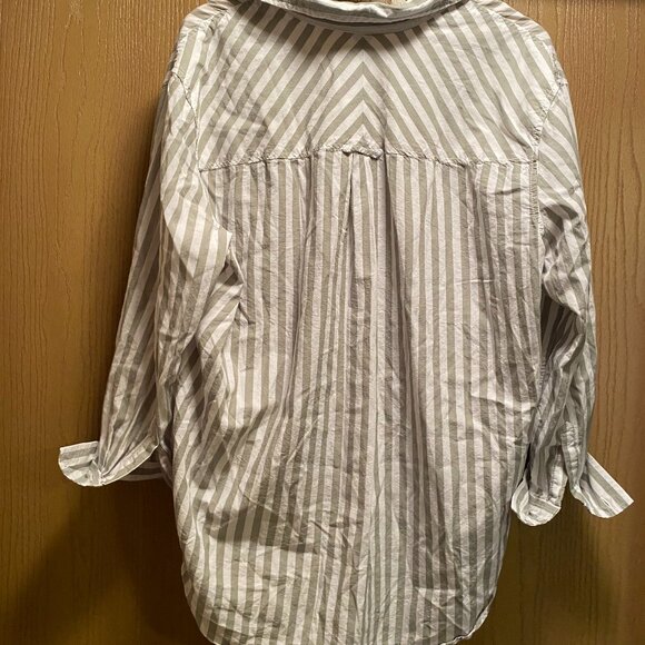 Women's Lola River Striped Button Up Shirt XL Green & White Cotton Preppy - Picture 5 of 5